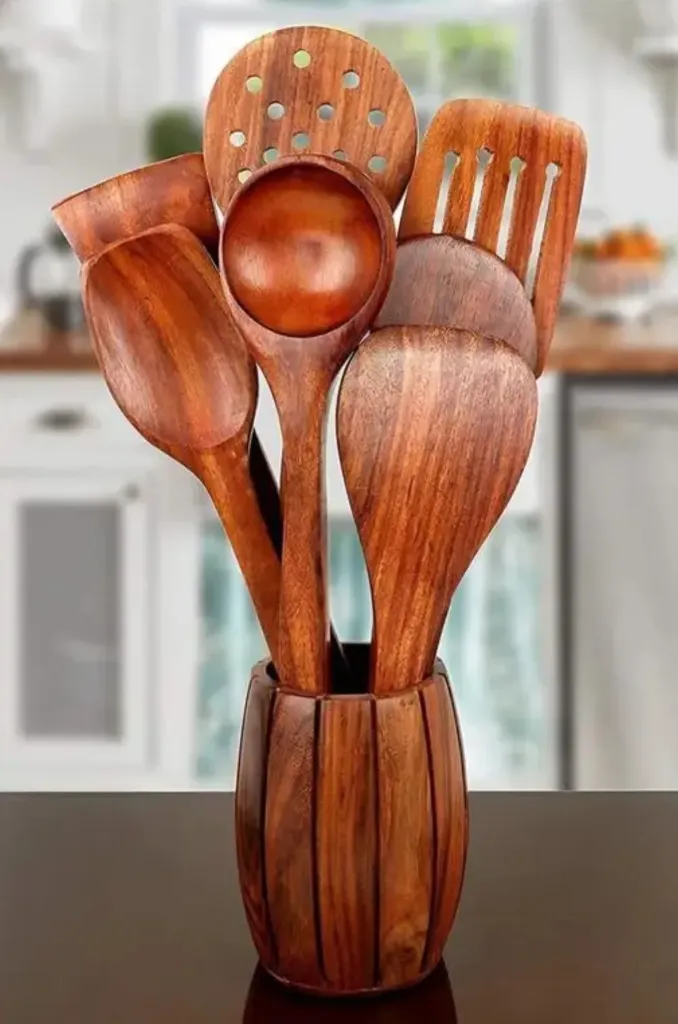 Wooden kitchen spoon set of 7 no holder
