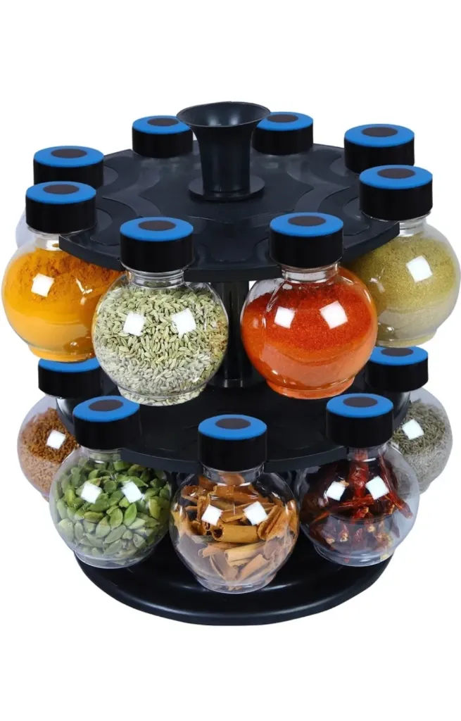 KHISKOLI BRAND Revolving Spice Rack Set Kitchen Tool Set (Clear, Silver, Baking Tools)